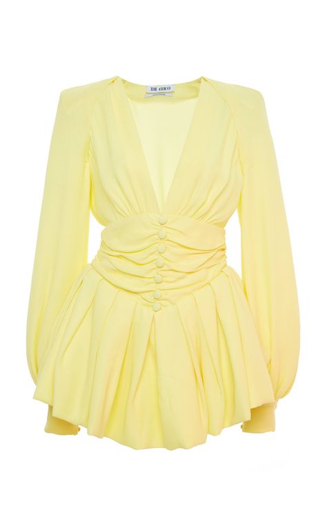 The Attico Dress, Look Retro, The Attico, Bishop Sleeve, Decorative Buttons, Long Puff Sleeves, Pale Yellow, Looks Style, Deep V Neck