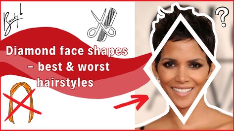 Best & Worst Haircuts For Diamond Face Shapes + Styling Tips Diamond Hairstyles Face Shapes, Haircuts For Diamond Shape Face, Best Haircut For Diamond Face, Hair For Diamond Shape Face, Hairstyles For Diamond Face Shape, Haircuts For Diamond Face Shape, Diamond Face Haircut, Male Face Shapes, Diamond Face Shape Hairstyles