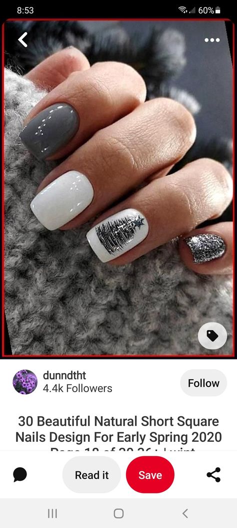 Black And Grey Nails Short, Grey And White Christmas Nails, Black French Tip Christmas Nails, Christmas Nails Gray, Gray Fall Nails Ideas, Black Christmas Nails Short, Christmas Nails Medium, Gray Christmas Nails, Classy Nails Short Winter