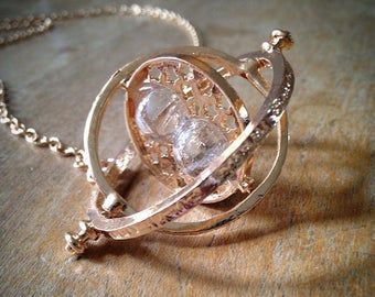 Hourglass Necklace, Time Turner Necklace, Hourglass Pendant, Time Turner, Sand Timer, Sand Timers, Gold Sand, Hour Glass, Brass Glass