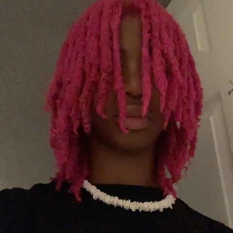 Pink Dreadheads, Pink Locs Men, Pink And Black Dreads, Pink Dreads Men, Blonde And Pink Locs, Hot Pink Locs, Dreadlocks Dyed, Pink And Black Locs, Bleached Locs