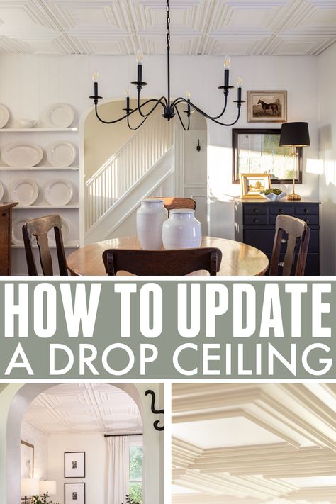 Drop ceilings can be a practical choice, but they also be eyesores in certain rooms of your home. Here's how to complete an easy drop-ceiling update that will create a beautiful feature for any space. Drop Ceiling Tiles Diy, Drop Ceiling Ideas, Ceiling Update, Drop Ceiling Designs, Diy Drop Ceiling, Ceiling Tiles Diy, Home Improvements To Increase Value, Complete Home Renovation, Drop Down Ceiling