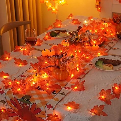 Harvest Festival Decorations, Leaf Lantern, Thanksgiving Party Decorations, Fall Leaf Garland, Fall Garland, Fall Thanksgiving Decor, Autumn Lights, Harvest Decorations, Light Garland