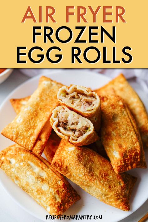 Air Fryer Frozen Egg Rolls are the perfect accompaniment for your favorite Asian meal. Cook frozen egg rolls in air fryer in just 10 minutes and they turn out perfectly crispy outside, and tender and juicy inside. Plus they're more affordable and faster than takeout. You will love how easy it is to make frozen spring rolls or frozen egg rolls in air fryer with no thawing required! Click through to get this awesome air fryer frozen egg rolls recipe!! #airfryer #frozeneggrolls #frozenspringrolls Airfryer Frozen Egg Rolls, Eggs Rolls In Air Fryer, Egg Rolls In The Air Fryer, Egg Roll In Air Fryer, Air Fry Spring Rolls, Frozen Egg Rolls In Air Fryer, Eggrolls In Air Fryer, Airfryer Egg Rolls, Air Fried Egg Rolls