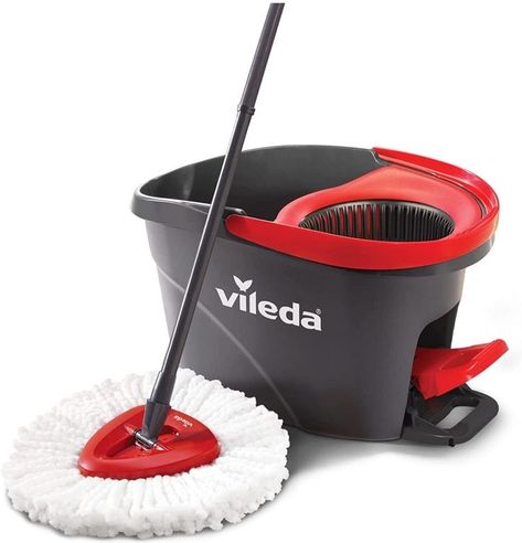 Give your floors a deeper clean without getting your hands dirty or wet with the Vileda EasyWring spin mop and bucket system. Vileda EasyWring offers innovative hands-free wringing plus dirt-grabbing microfibre to tackle any mess, on any hard floor surface. Its innovative design will let you clean hard-to-reach corners and under furniture without much effort.  You can also adjust its telescopic handle to your height (from 85 to 130 cm) to keep a comfortable position. Mop Bucket, Spin Mop, Microfiber Mops, Mop Heads, Household Cleaning Supplies, Quick Cleaning, Clean Microfiber, Cleaning Solutions, Floor Cleaner