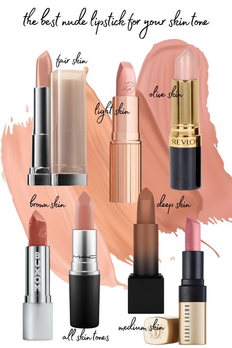 Wondering what nude shade of lipstick flatters your skin tone best? The search is OVER! Read this to find yours! Best Nude Lipstick Shades, Nude Lipstick For Brown Skin, Best Nude Lipstick, Brown Nude Lipstick, Lipstick On Brown Skin, Beige Lipstick, Olive Skin Lipstick, Nude Lipstick Shades, Plumping Lipstick