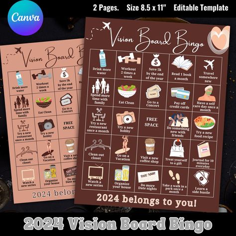 Bingo Vision Board Template, Vision Board Bingo, Vision Board Activity, Ipad 2024, Girl Vision Board, Goal Sheet, Vision Board Template, Goals Sheet, Board Party