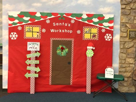 Diy Santas Workshop Props, Santa’s Workshop School Hallway, Santa's Workshop Classroom Door, Santa’s Workshop Classroom Decoration, Santa Workshop Theme Decorations Diy, Santas Workshop Preschool, Santa’s Workshop Bulletin Board, Santas Workshop Bulletin Board Ideas, Santa Workshop Theme Decorations