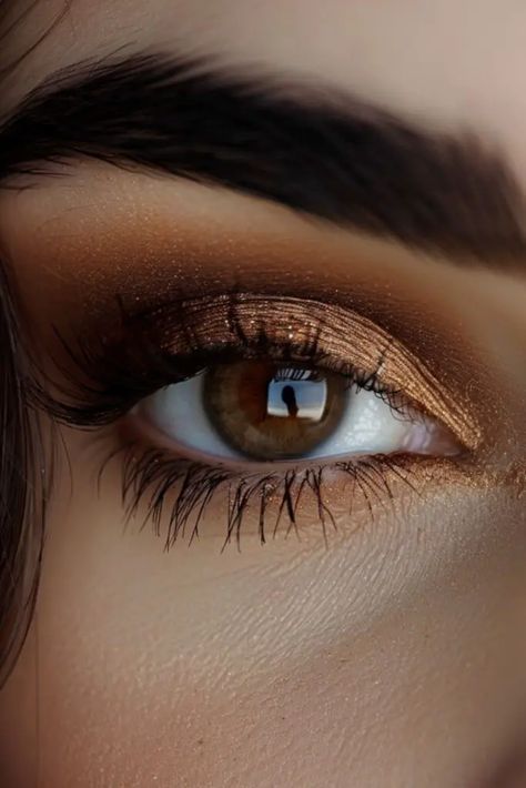 Dark Brown Eyeshadow Makeup, Brownish Eyeshadow Looks, Autumn Esthetics, Makeup For Auburn Hair And Brown Eyes, Solid Eyeshadow Look, Brown Eye Glam Makeup, Dark Brown Makeup, Bold Makeup Looks For Brown Eyes, Brown Hooded Eye Makeup