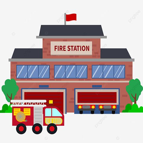 Fire Station Cartoon, Fire Station Drawing, Fire Station Clipart, Air Pollution Project, Pollution Project, Bulletin Board Tree, Cartoon Building, Building Crafts, Map Background