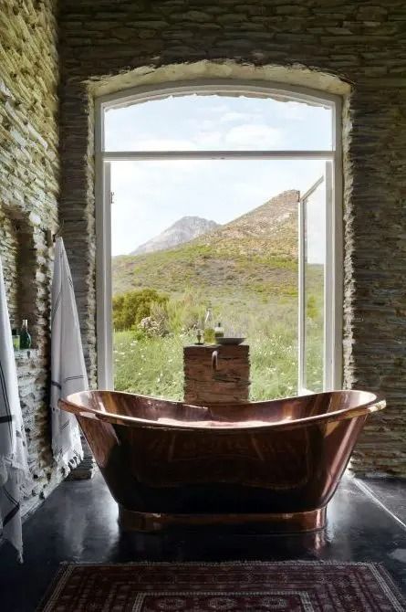 Bath With A View, Copper Bathtub, Copper Tub, Copper Bath, Bathroom Transformation, Cave House, Africa Do Sul, South Africa Travel, Beautiful Bathrooms