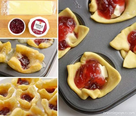 These cranberry brie bites taste SO GOOD and you only need 3 ingredients to make them! This is such an easy appetizer recipe and a great way to use leftover cranberry sauce! In less than 30 minutes you can make a delicious holiday appetizer - who can resist gooey, melty cheese!? They're perfect for Christmas parties, Thanksgiving, or any time of the year! Easy Appetizers For A Crowd, Baked Brie Cheese, Cranberry Brie Bites, Easy Baked Potato, Baked Potato Skins, Brie Cranberry, Cranberry Jelly, Brie Puff Pastry, Cranberry Brie