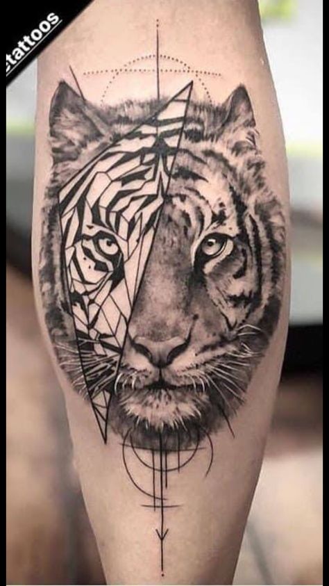 Geometric Tiger Tattoo Design, Geometric Tiger Tattoo, Tato Maori, Geometric Tiger, Tiger Tattoo Sleeve, Etching Tattoo, Cool Half Sleeve Tattoos, Tiger Tattoo Design, Small Tattoos For Guys