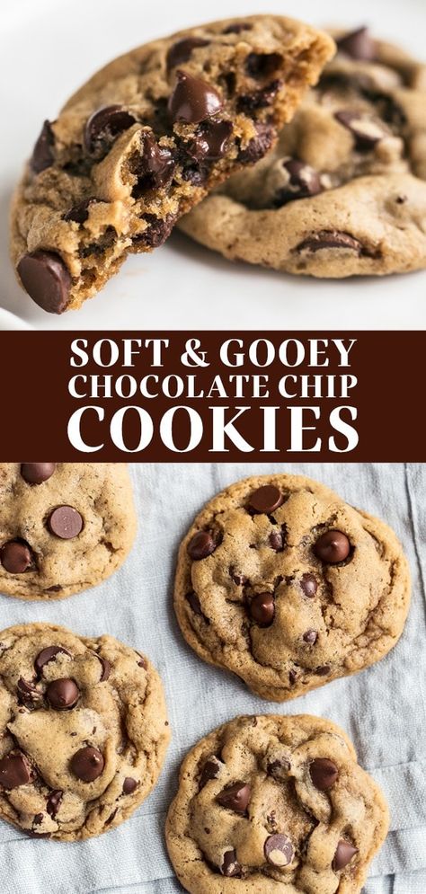 These are the BEST Soft Chocolate Chip Cookies! This easy homemade recipe is chewy, ooey and gooey thanks to cornstarch and cream cheese. Chilling the dough makes these cookies thick and delicious! Gooey Chocolate Chip Cookie Recipe, Best Homemade Chocolate Chip Cookies, Best Soft Chocolate Chip Cookies, Homemade Chocolate Chip Cookies Recipe, Cream Cheese Chocolate Chip Cookies, Soft Chocolate Chip Cookies Recipe, Soft Chewy Chocolate Chip Cookies, Chewy Chocolate Chip Cookies Recipe, Gooey Chocolate Chip Cookies