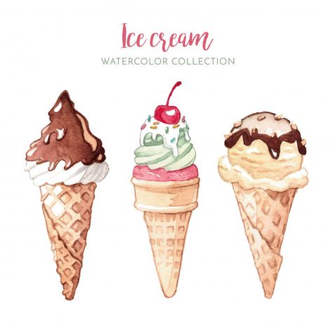 Watercolor illustration of ice cream Fre... | Free Vector #Freepik #freevector #watercolor Ice Cream Clipart, Desserts Drawing, Ice Cream Illustration, Ice Cream Art, Dessert Illustration, 귀여운 음식 그림, Watercolor Food, Cold Desserts, Cute Food Art