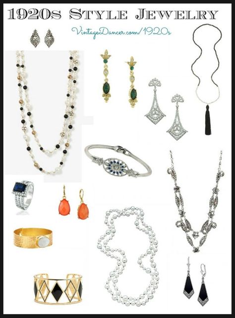 1920s Style Jewelry for Sale. learn and history and shop for new costume jewelry at VintageDancer.com Vintage Jewelry 1920, Flapper Outfit, 1920s Accessories, Gatsby Jewelry, 1920s Jewelry, Great Gatsby Fashion, Bijoux Art Nouveau, Flapper Necklace, Louise Brooks