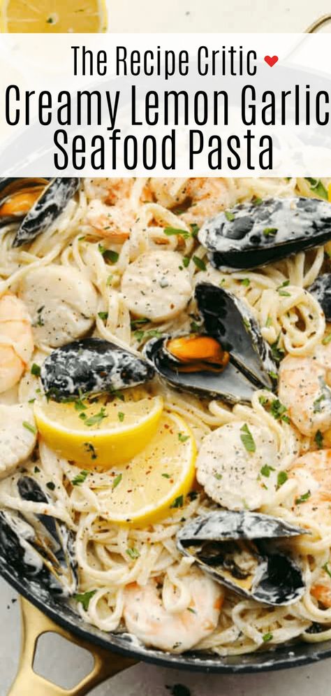 Garlic Seafood Pasta, Creamy Seafood Pasta, Seafood Pasta Dishes, Seafood Linguine, Fish Pasta, Lemon Garlic Pasta, Linguine Recipes, Creamy Pasta Recipes, Seafood Pasta Recipes