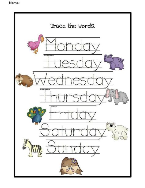 Days Of The Week Activities, Ela Worksheets, Preschool Writing, English Worksheets For Kids, Word Recognition, School Worksheets, Tracing Worksheets, Days Of The Week, Preschool Learning