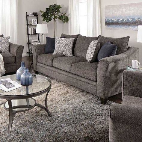 Albany Sofa and Loveseat Set - Pewter | Jerome's Living Room Decor Gray Couch, Living Room Designs Fall, Dark Gray Couch Living Room, Gray Couch Living Room, Dark Gray Couch, Room Decor Gray, Dark Grey Couch Living Room, Natural Fall Decor, Gray Couch