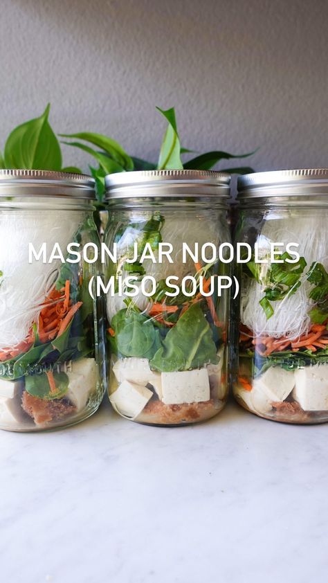 Part 6 of my mason jar noodle series… this time with miso soup (follow @nutritionbykylie for more!) Whenever someone asks me what my… | Instagram Mason Jar Noodles, Jar Noodles, Mung Bean Noodles, Mason Jar Soup, Garlic Broth, Protein Noodles, Miso Noodle Soup, Mason Jar Lunch, Bean Noodles