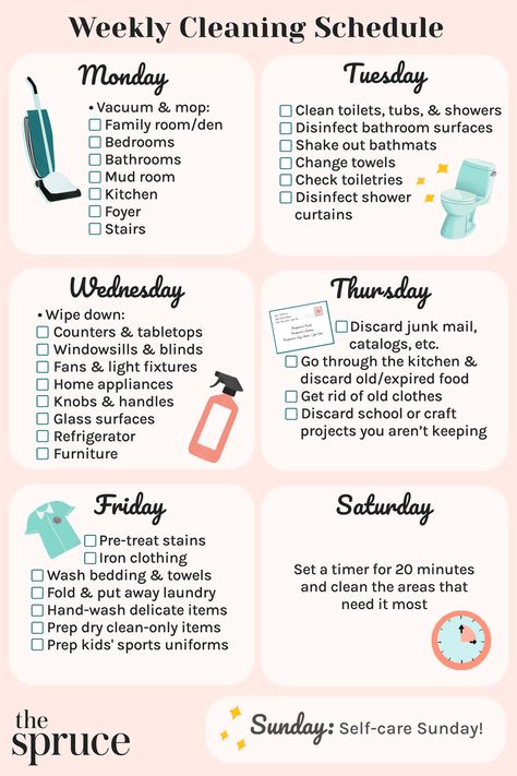 A Weekly Cleaning Schedule That's Quick and Easy Home Cleaning Schedule, Kitchen Fans, Daily Cleaning Schedule, Fan Light Fixtures, House Organization, Clean House Schedule, Clean Bathtub, Weekly Cleaning Schedule, House Cleaning Checklist