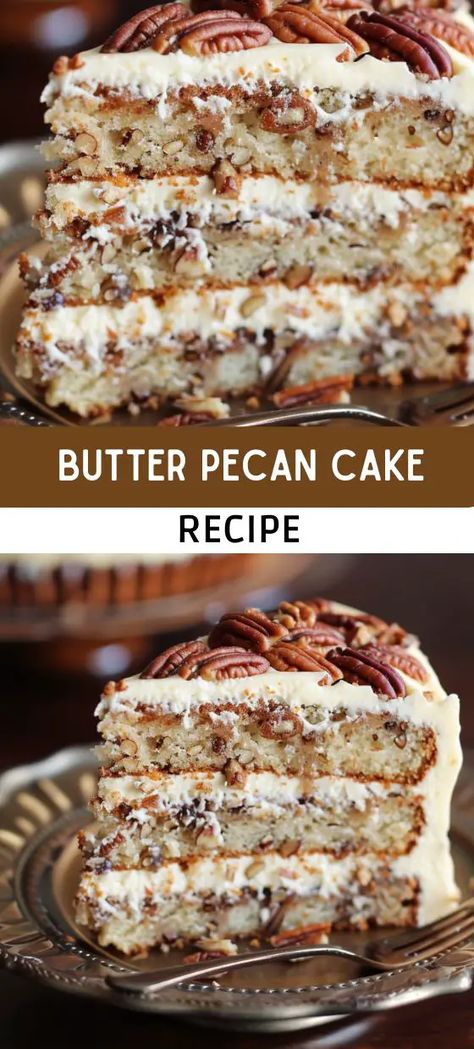 BUTTER PECAN CAKE RECIPE Butter Pecan Cake Recipe, Pecan Desserts, Butter Pecan Cake, Birthday Cake Decorating Ideas, Pecan Cake, Cake Decorating Ideas, Cake Recipes From Scratch, Pecan Recipes, Oreo Dessert