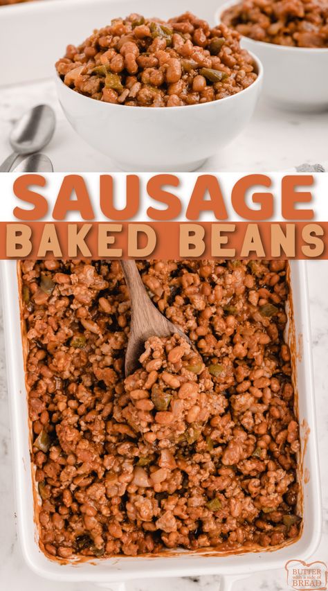 Baked Beans With Italian Sausage, Baked Beans With Sausage And Brown Sugar, Bake Beans With Sausage, Baked Beans Recipe With Sausage, Baked Beans With Sausage, Beans With Sausage, Pork And Beans Recipe, Baked Bean Recipe, Southern Baked Beans