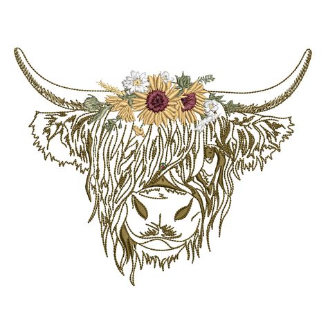 Highland Cow Tattoo, Cow Tattoo, Scottish Cow, Thanksgiving Harvest, Scottish Highland Cow, Cowgirl Art, Sunflower Tattoo, Flower Farm, Tattoo Stencils