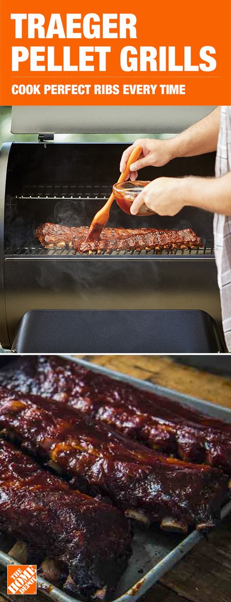 Make cooking ribs easier and tastier with a Traeger Pellet Grill from The Home Depot. Smoke, bake, roast, braise or BBQ your favorite meals with confidence. Click to shop the right grill for you and check out Traeger’s most popular recipes. Smoked Ribs In Pellet Smoker, Baby Back Ribs On Grill, Loin Roast Recipes, Recipes Pork Loin, Cooking Ribs, Ribs In Oven, Pork Loin Roast Recipes, Pellet Grill Recipes, Traeger Recipes