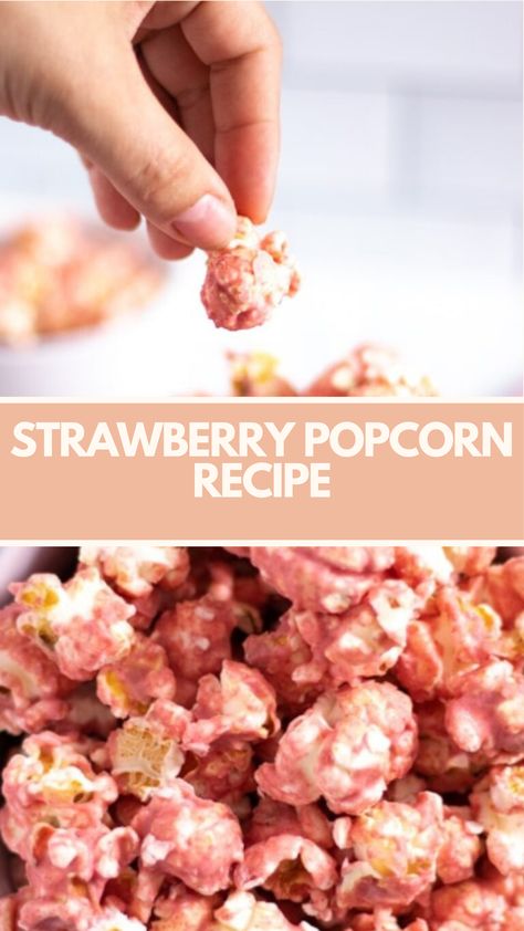 Strawberry Popcorn recipe made of popped popcorn coated in sweet strawberry flavoring serves 6 takes about 30 minutes to prepare, creating a fun and colorful snack for all occasions. Strawberry Popcorn Recipe, Strawberry Popcorn, Strawberry Dessert Recipes, Popcorn Recipe, Pop Popcorn, Melting White Chocolate, Fruity Desserts, Popcorn Recipes, Dried Strawberries