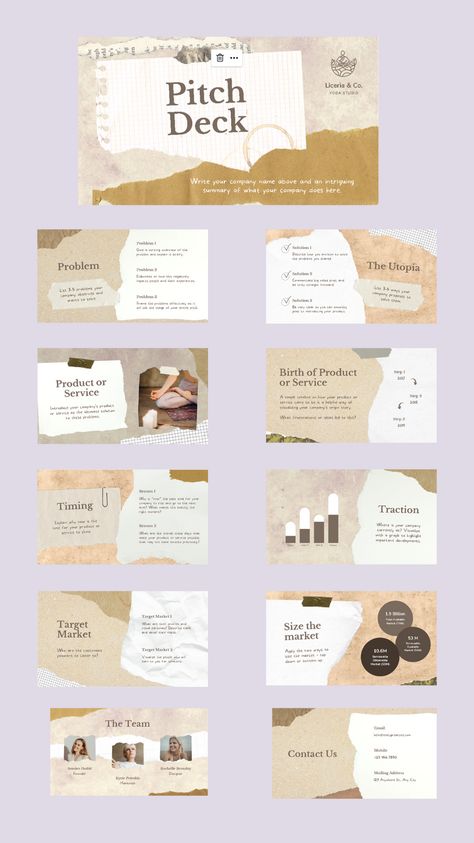 Ripped Paper Scrapbook Pitch Deck Marketing Presentation Scrapbook Presentation, Pitch Presentation, Booklet Printing, Ripped Paper, Presentation Deck, Marketing Presentation, Paper Scrapbook, Pitch Deck, Branding Kit