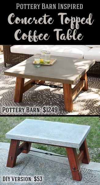 Coffee Table Pottery Barn, Diy Outdoor Table, Outdoor Table Tops, Wood And Concrete, Pottery Barn Inspired, Concrete Furniture, Concrete Table, Ideas Craft, Diy Coffee Table