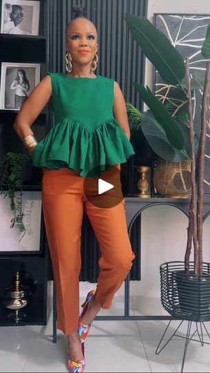 Chic High-waisted Orange Pants, Fitted Orange Tops With Ruffles, Orange Long Sleeve Blouse With Ruffles, Playful Green Top With Ruffles, Instagram Portugal, Orange V-neck Blouse With Ruffles, Pants Skirt, High Waisted Pants, Skirt Pants