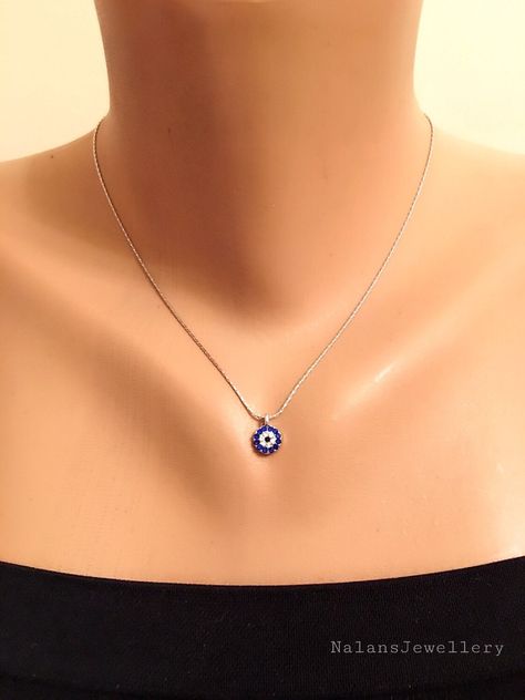 Evil Eye Necklace, Rose Gold Silver Plated Evil Eye Rhinestone Necklace, Gold Studded Rhinestone Evil Eye Charm, Blue Evil Eye by NalansJewellery on Etsy Celebrity Necklace, Witch Style, Male Witch, Antique Silver Necklace, Best Gift For Wife, Handmade Evil Eye, Evil Eye Necklace Gold, Elephant Pendant Necklace, Eye Gift