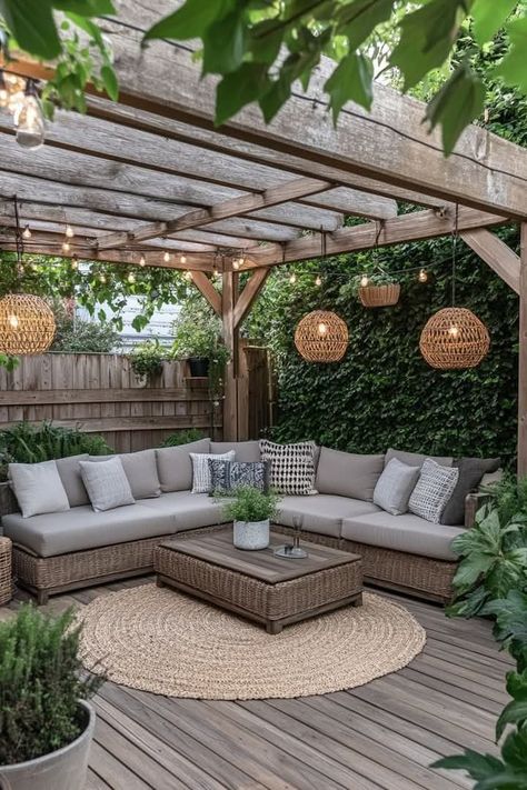 Covered Small Patio Ideas, Outdoor Desert Patio Ideas, Lawn Furniture Ideas, Backyard Pergola Attached To House, Patios Ideas Backyard, Small Backyard Oasis, Cozy Backyard Ideas, Natural Stone Tile Floor, Covered Patios