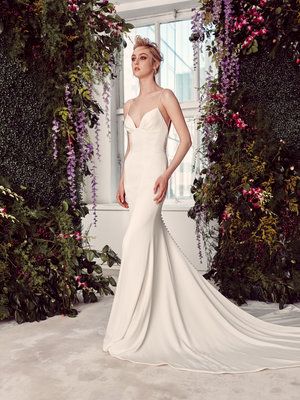 ALYX Satin Sheath Dress, Rita Vinieris, Bridals By Lori, Nicole Spose, Allure Couture, Drape Gowns, Sheath Gown, Tuxedo Wedding, Bridal Salon