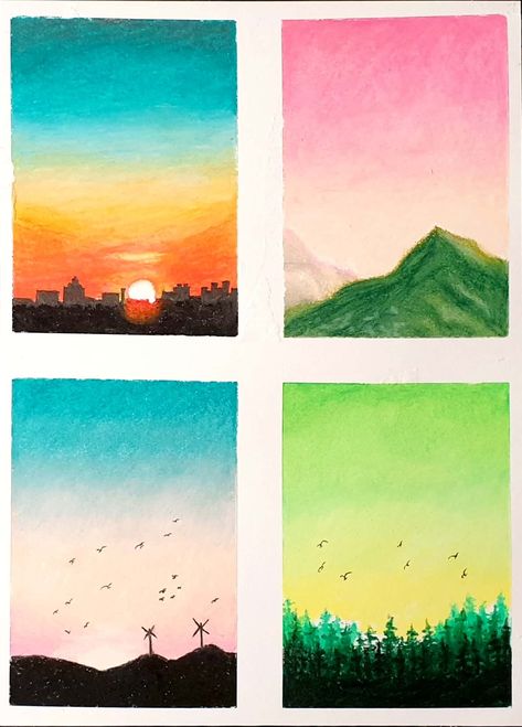 Oil Pastel Drawings Easy Scenery, Oil Pastel Landscape Easy, Oil Pastel Art Landscape, Oil Pastel Background, Pastel Scenery Drawing, Scenery Oil Pastel, Oil Pastel Scenery, Pastel Scenery, Oil Pastel Landscape