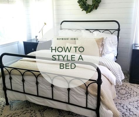 Haymount HOmes LLC how to style a bed Bedding With Metal Bed Frame, Black Wrought Iron Bed Decor Bedroom Ideas, Guest Bedroom With Black Metal Bed, Metal Bed Styling, Metal Beds Bedroom, Black Iron Bed Frame Bedroom, Bedroom With Black Iron Bed, Black Rod Iron Bed Frame, White Iron Beds Bedroom Decorating Ideas