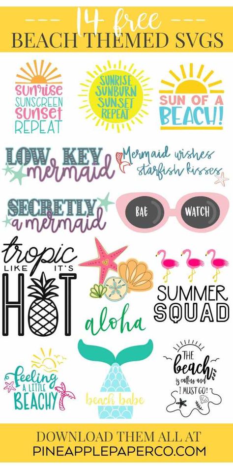 Free Aloha SVG for Cricut and Silhouette Machines PLUS 13 More FREE Beach SVG Files for Beach Shirts, Signs, and Summer Crafts by Pineapple Paper Co. #cricut #cricutmade #silhouette #silhouettecameo #diyshirt #beachshirt #aloha #svgfiles #freesvg #totallyfreesvg Beach Bag Ideas Vinyl, To Do Planner, Beach Svg, Projets Cricut, Crafts Cricut, Cricut Projects Beginner, Free Beach, Cricut Free, Cricut Craft Room