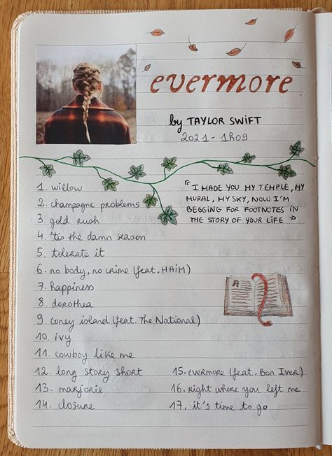 Drawing Lyrics, Taylor Swift Notebook, Evermore Taylor Swift, Lyric Drawings, Tolerate It, Taylor Swift Book, Notebook Aesthetic, Taylor Swift Drawing, Champagne Problems