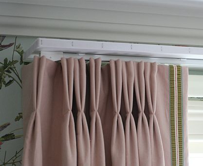 Double pinch pleat linen union curtains on track and pelmet board Pinch Pleat Curtains On Track, Curtains On Track, Curtain Pelmet, Sheer Blinds, Bay Window Curtains, Fabric Roller Blinds, Pleat Curtains, Curtain Headings, Drapes And Blinds