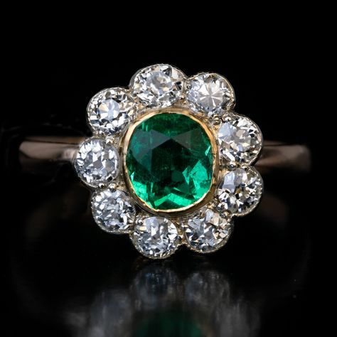 Antique 1890s Emerald Diamond Cluster Ring Ref: 468902 Heirloom Emerald Cluster Ring For Wedding, Heirloom Emerald Cluster Ring, Heirloom Emerald-cut Gemstone Cluster Ring, Victorian Cluster Ring Hallmarked, Antique Cluster Rings Hallmarked, Antique Emerald Ring, Australian Sapphire, Emerald Ring Engagement Diamond, Vintage Jewellery Rings