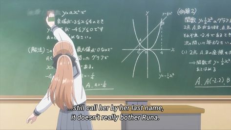 Runa Sasaki erasing the blackboard Lecture: quadratic functions Anime: My Love Story with Yamada-kun at Lv999 Anime Math Aesthetic, Yamada Kun To Lv999, Quadratic Functions, Anime Aesthetic, Study Motivation, Call Her, Koi, Super Cute, Moon