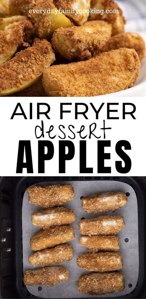 The best air fryer apple slices coated in graham crackers and cinnamon sugar. They’re sweet and a perfect way to use up extra apples this fall season! #airfryer #airfryerdessert #airfryerrecipes Apple Slices Air Fryer, Air Fryer Apple Slices Recipes, Air Fried Cinnamon Apples, Air Fryer Apple Slices, Air Fry Apple Slices, Air Fried Apple Slices, Airfryer Apples, Air Fryer Apples, Crescent Roll Ideas