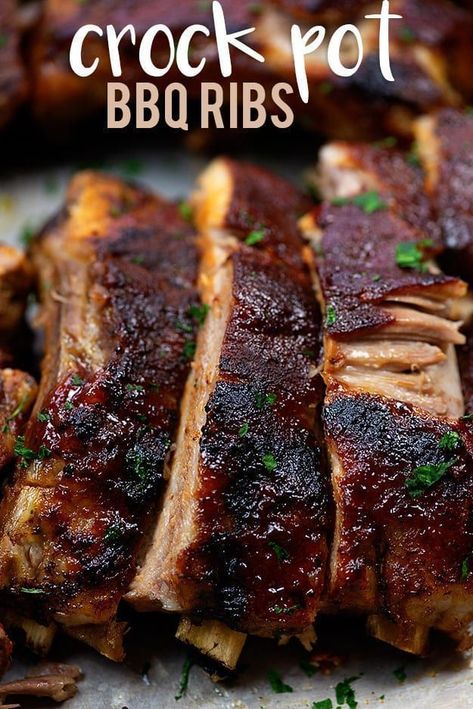 These crockpot ribs are coated in my simple homemade dry rub and then tossed in the slow cooker. Such an easy dinner and they always turn out so tender! #crockpotribs #crockpot #ribs Crockpot Bbq Ribs, Crock Pot Ribs, Homemade Dry Rub, Crockpot Ribs, Slow Cooker Ribs, Crockpot Lasagna, Crockpot Recipes Beef, Bbq Ribs, Diet Vegetarian