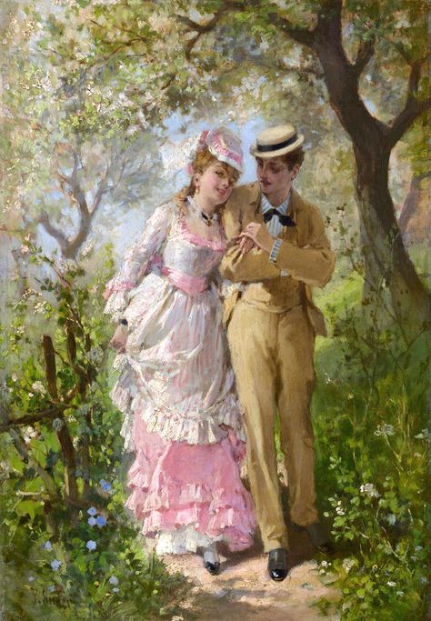 INFO:  A lovely painting of a young couple taking a romantic springtime walk. Painted by Philippe Jacques Linder.   SIZE:  4207 x 6064 pixels ( 300dpi ) ♦ THIS IS A DIGITAL DOWNLOAD AND NO PHYSICAL PRODUCT WILL BE SENT. ♦ * This is a fully-restored high-resolution digital image. Each file is 300dpi resolution which will give you a very clear print. It can be cropped, altered, and printed in multiple sizes for your personal use.  * Print your artwork at home or at a local print shop, and decorate Victorian Oil Painting, Spring Romance, Victorian Couple, Oil Painting Digital, Victorian Romance, Victorian Paintings, Romantic Paintings, Rennaissance Art, Couple Painting