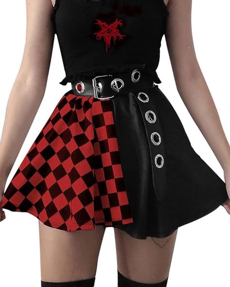 Gothic Summer Plaid Mini Skirts for Womens Short High Waist Plaid Skirts, 02-skirt With Belt Red, Small : Amazon.ca: Clothing, Shoes & Accessories Kawaii Clothes Skirts, Streetwear Skirt, E Girl Clothes, Goth Harajuku, Flared Skater Skirt, Goth Skirt, Skirt Mesh, Grunge Skirt, Skirts Vintage