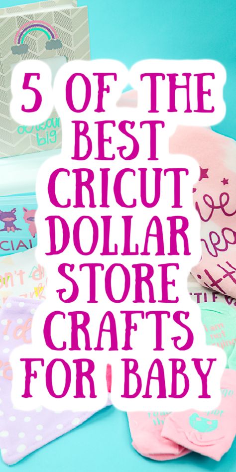 Make these 5 baby shower crafts for baby that all use dollar store supplies. Break out your Cricut machine and get started on making these cute baby gift ideas! #cricut #cricutcreated #dollarstore #dollarstorecrafts #babyshower #babygifts Cricut Baby Shower Ideas, Cute Baby Gift Ideas, Crafts For Baby, Cricut Baby Shower, Baby Shower Gifts To Make, Baby Gifts To Make, Gift Crafts, Cricut Baby