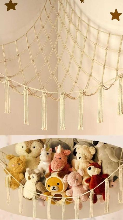 Transform messy spaces into cozy dens with our Stuffed Animal Storage Hammock! Say goodbye to lost stuffies and hello to a peaceful nursery or bedroom How To Make A Stuffed Animal Hammock, Stuffy Net, Hanging Stuffed Animal Storage, Stuffie Hammock, Cute Stuff Animal, Peaceful Nursery, Net For Stuffed Animals, Storage Hammock, Animal Hammock