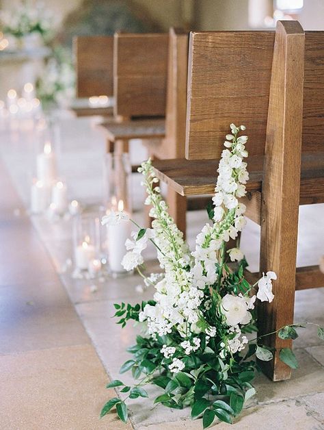 Wedding Aisle Simple Outdoor, Chapel Aisle Decor, Old World European Wedding, Chapel Wedding Florals, Wedding Aisle White Flowers, Church Florals Wedding, Wedding Chapel Flowers, Chapel Wedding Flowers, Church Wedding Ceremony Decorations